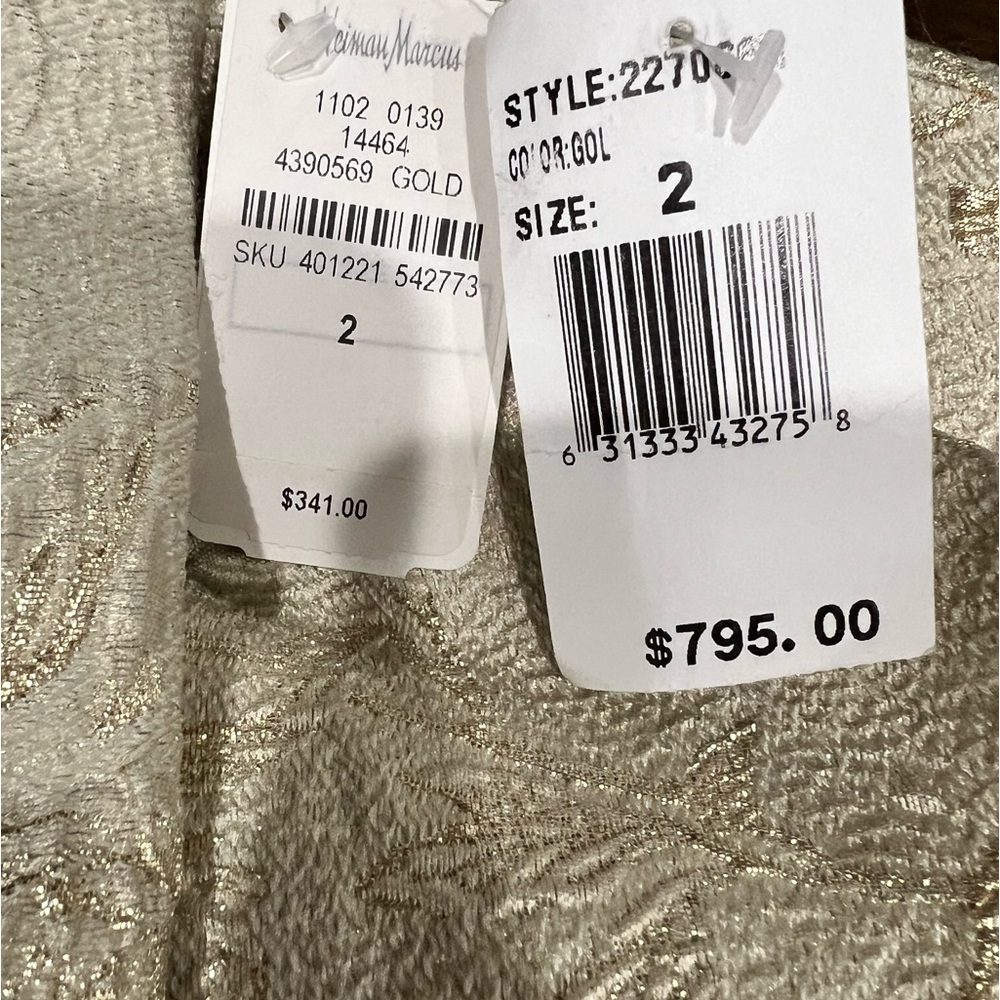 Neiman Marcus Mother of Bride Formal Gold Side Ruffle Trumpet Jacquard Gown sz 2 - Picture 4 of 13